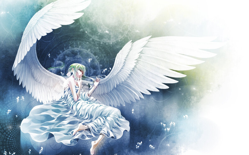 Angel with Green Hair — White, Serene