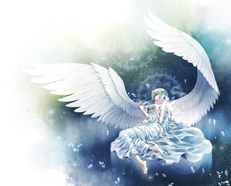 Angel with Green Hair — White
