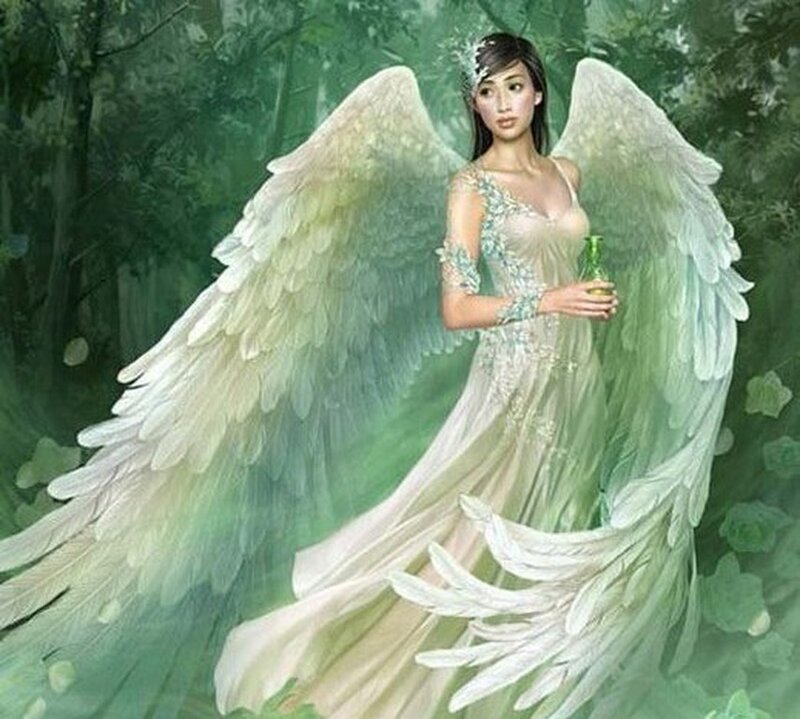 Angel with Green Wings — Serene, Digital Art, Dress, Forest