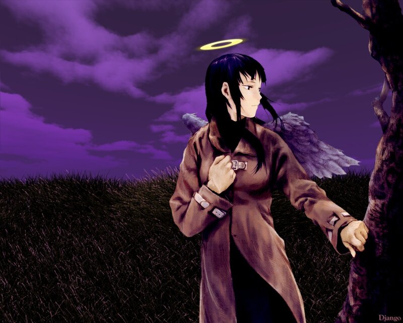 Angel with halo in purple field