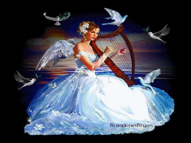 Angel with harp and doves