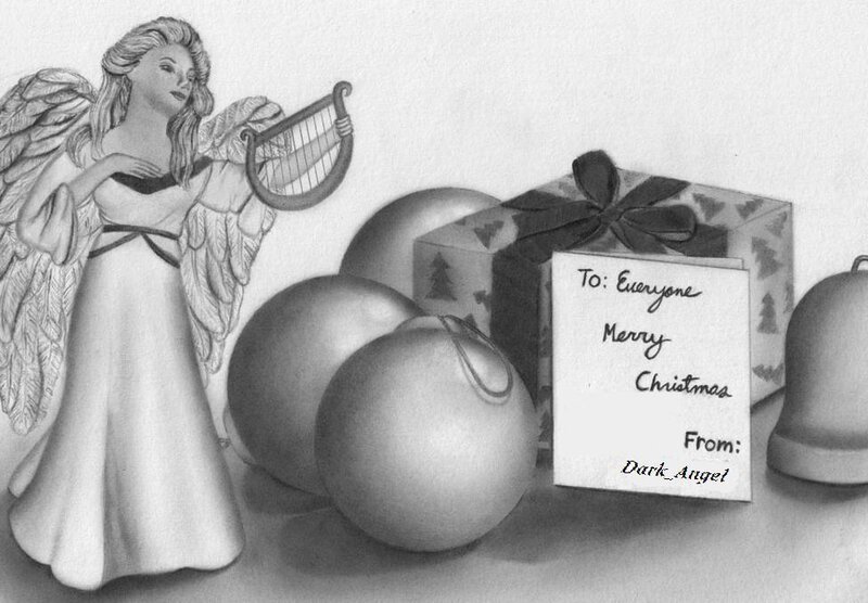 Angel with harp and gifts