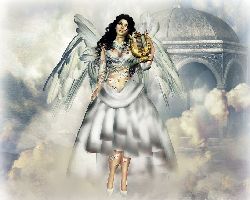 Angel with Harp — White, Dramatic