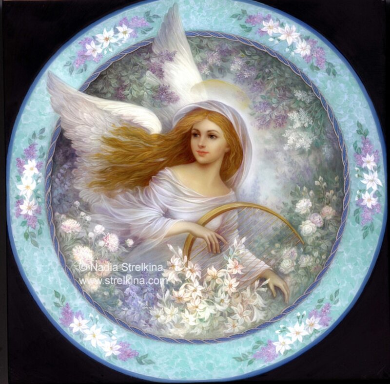 Angel with Harp — White, Serene