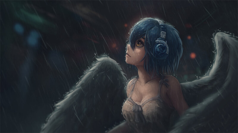 Angel with Headphones — Blue