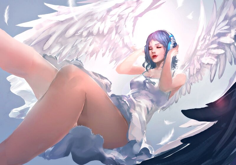 Angel with Headphones — White