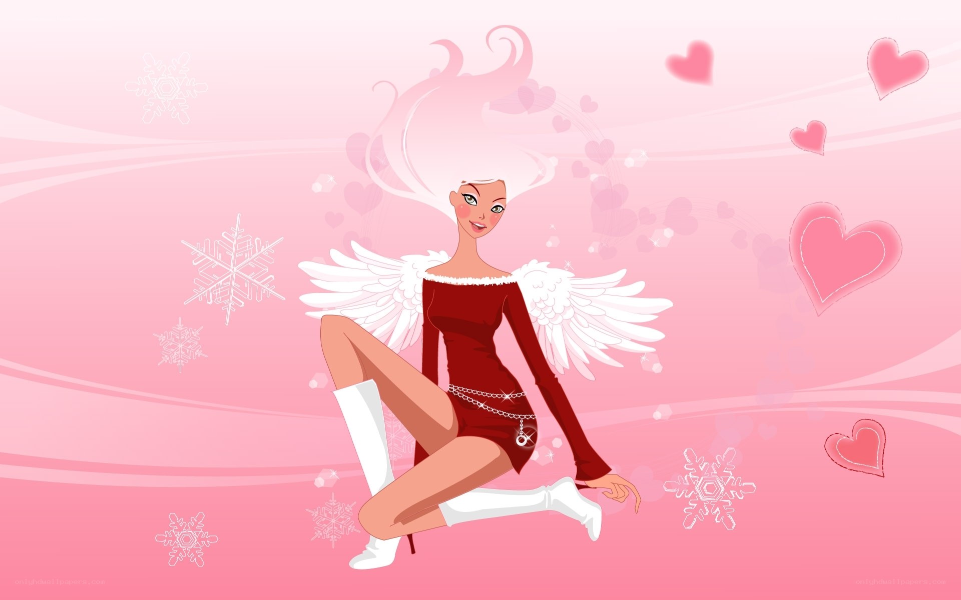 angel with hearts and snowflakes