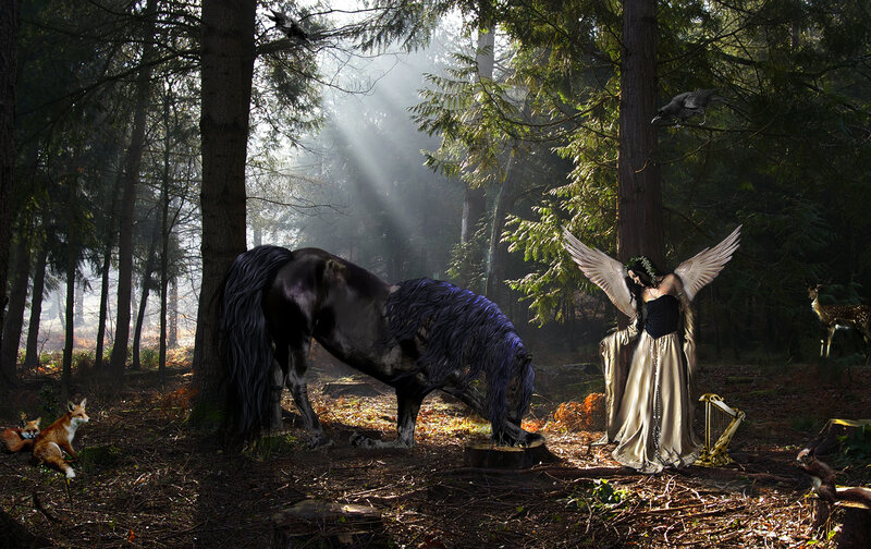 Angel with Horse in Forest