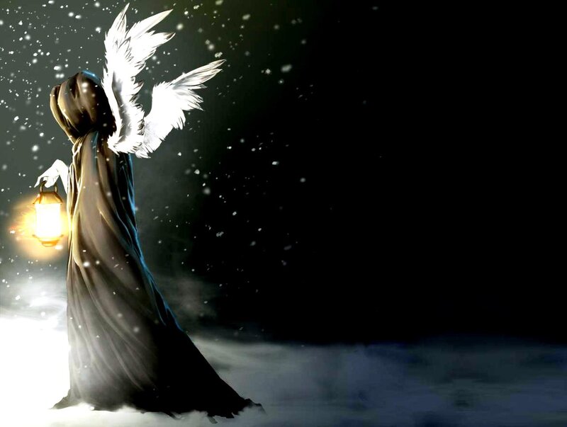 Angel with Lantern — Black, Dramatic