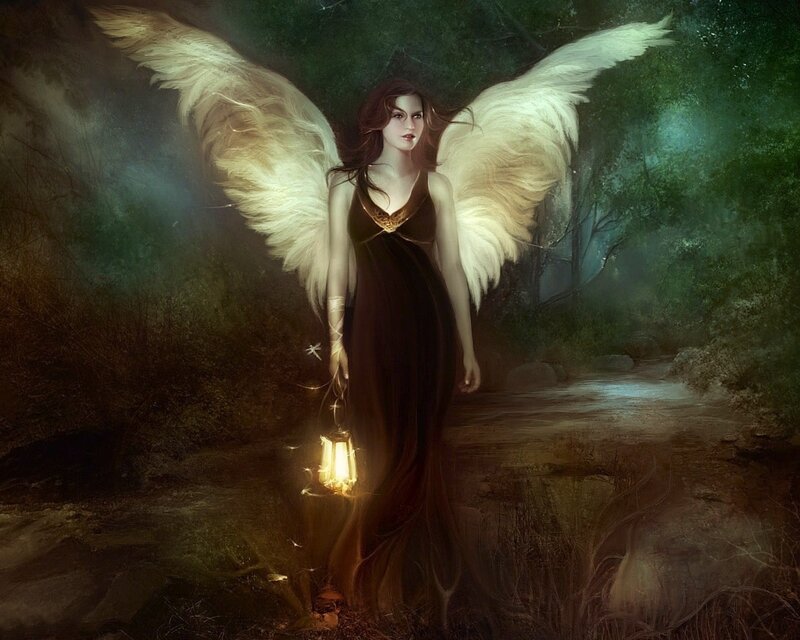 Angel with Lantern — Black, Mysterious