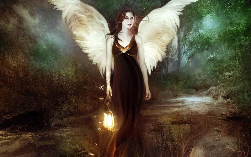 Angel with Lantern — Brown, Mysterious, Night