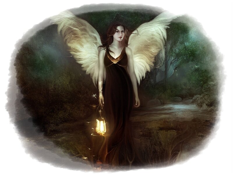 Angel with Lantern — Brown, Mysterious