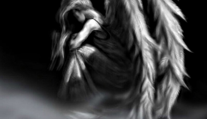Angel with Large Wings — Black, Dramatic, Digital Art