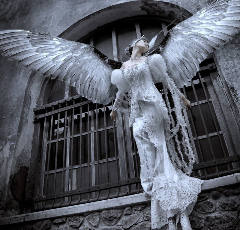 Angel with Large Wings — Black, Dramatic, Photograph, Dress