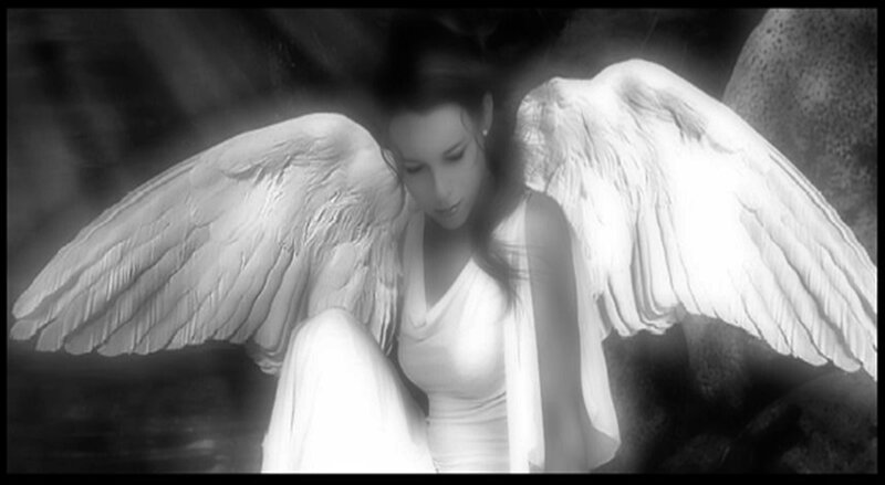 Angel with Large Wings — Black, Dramatic, Photograph
