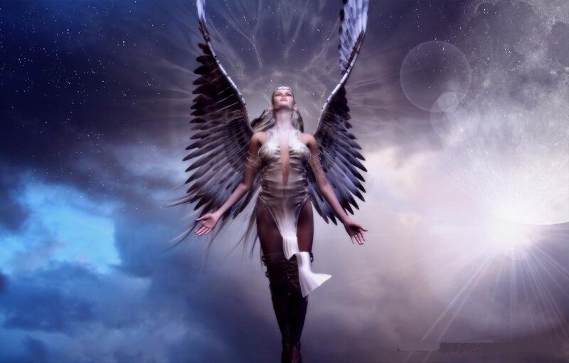 Angel with Large Wings — Blue, Dramatic, Night