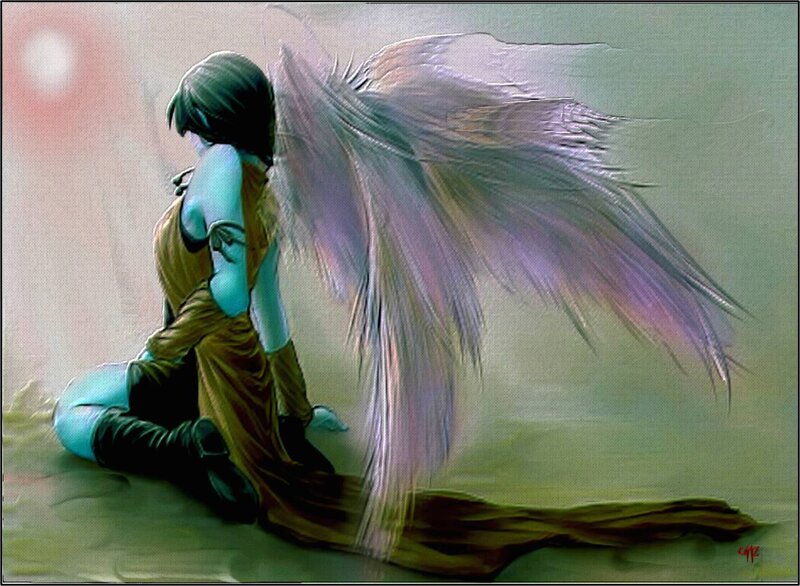 Angel with Large Wings — Blue, Melancholic