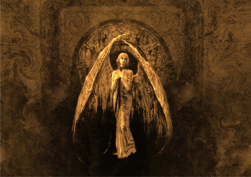 Angel with Large Wings — Brown, Dramatic, Digital Art