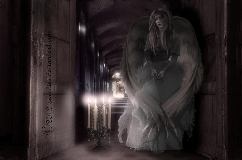 Angel with Large Wings — Gray, Dramatic, Night