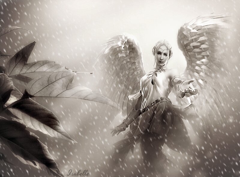Angel with Large Wings — Gray, Dramatic, Winter