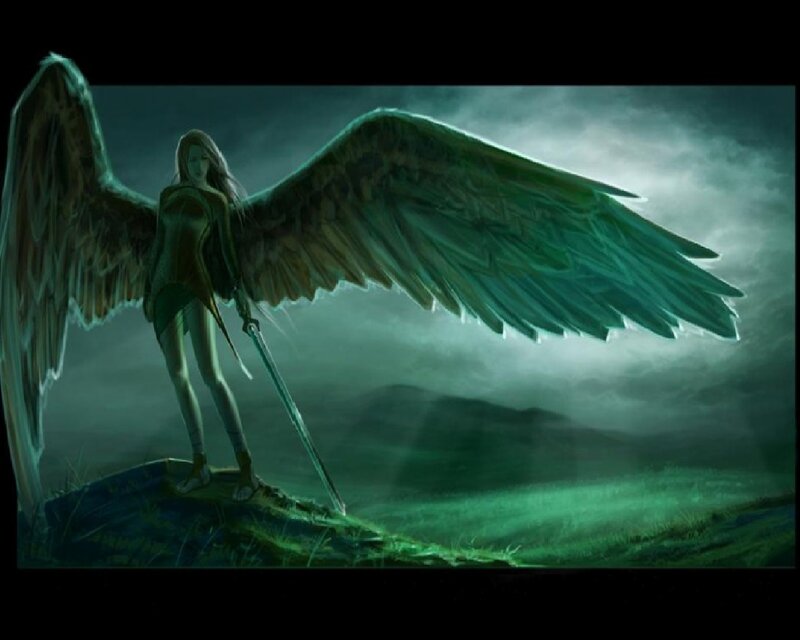 Angel with Large Wings — Green