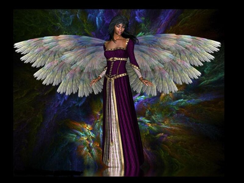 Angel with Large Wings — Purple, Dramatic, 3d Render, Dress