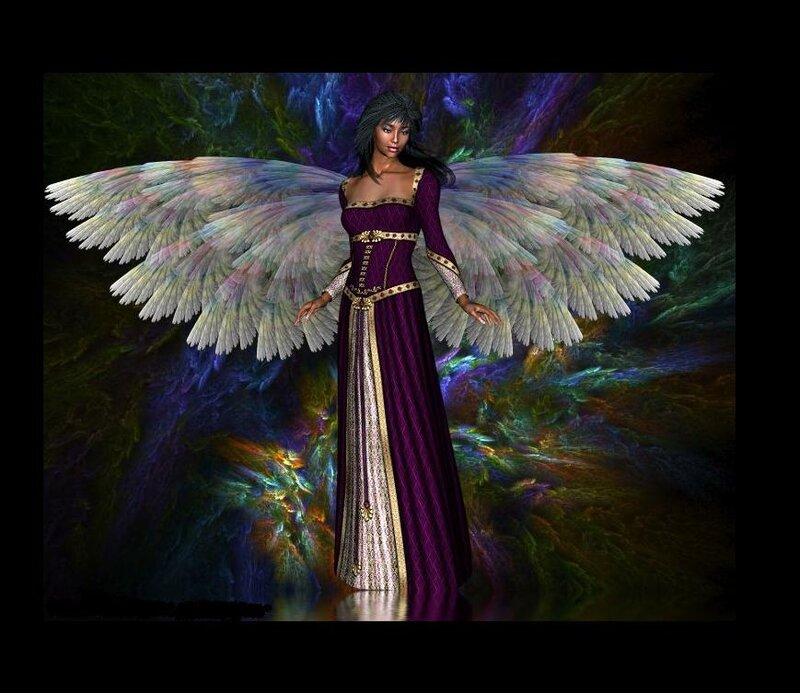 Angel with Large Wings — Purple, Dramatic, 3d Render