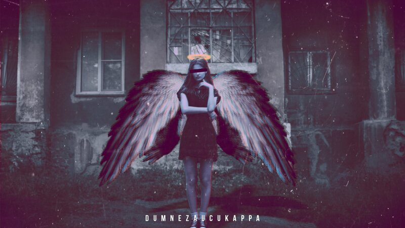 Angel with Large Wings — Purple, Dramatic, Digital Art, Building