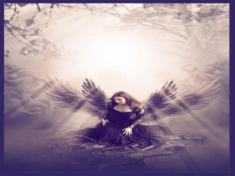 Angel with Large Wings — Purple, Dramatic, Digital Art