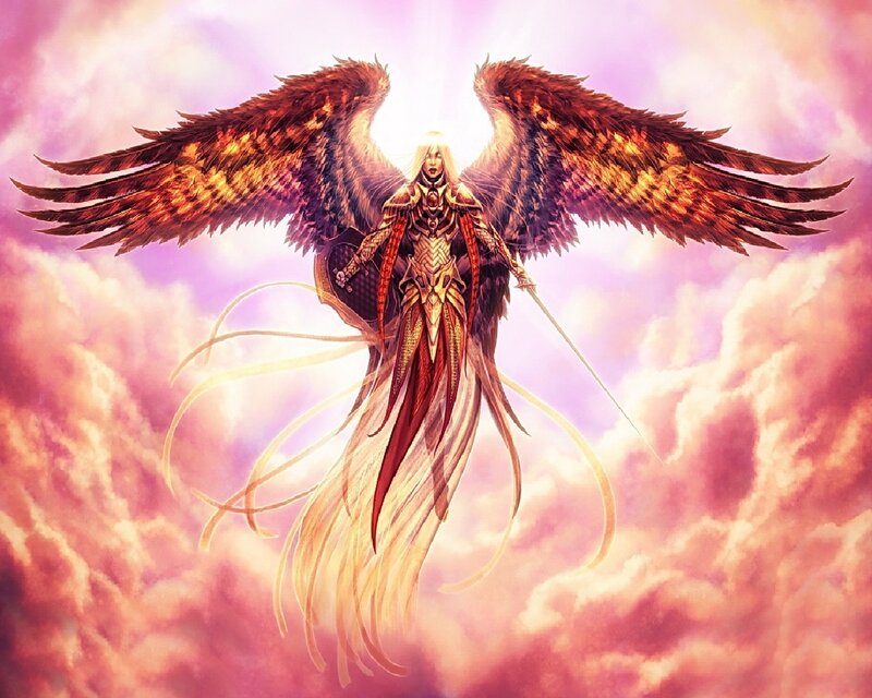 Angel with Large Wings — Purple, Dramatic, Sunset, Digital Art, Sword