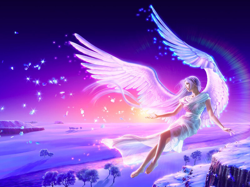Angel with Large Wings — Purple, Serene, Night