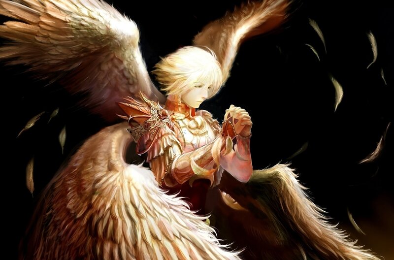 Angel with Large Wings — White, Dramatic, Digital Art, Armor, Feathers
