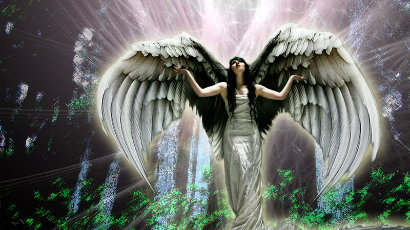 Angel with Large Wings — White, Dramatic, Digital Art, Dress