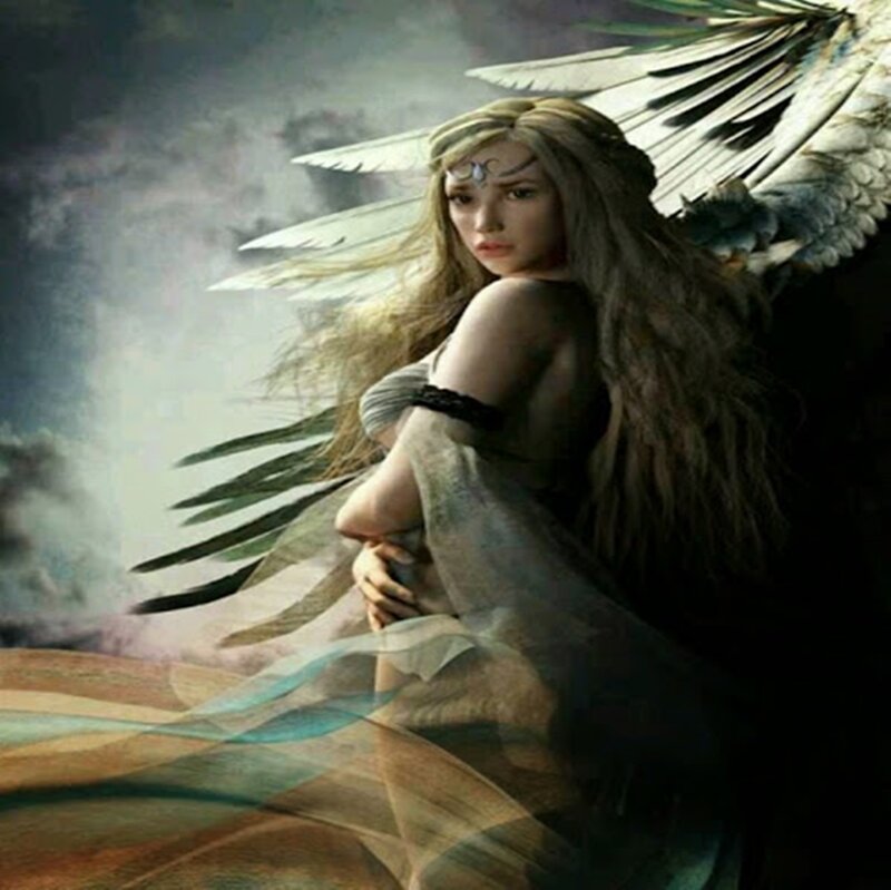 Angel with Large Wings — White, Dramatic, Digital Art, Long Hair