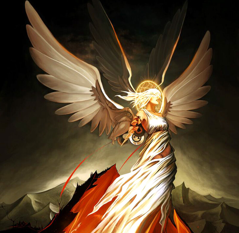 Angel with Large Wings — White, Dramatic, Night, Digital Art, Halo