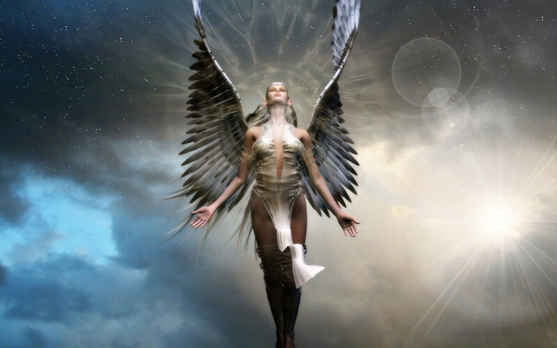 Angel with Large Wings — White, Dramatic, Night, Digital Art