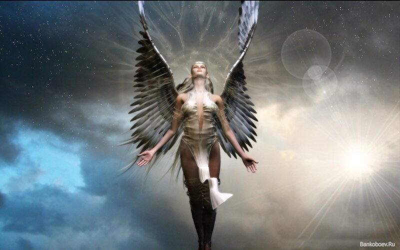 Angel with Large Wings — White, Dramatic, Night