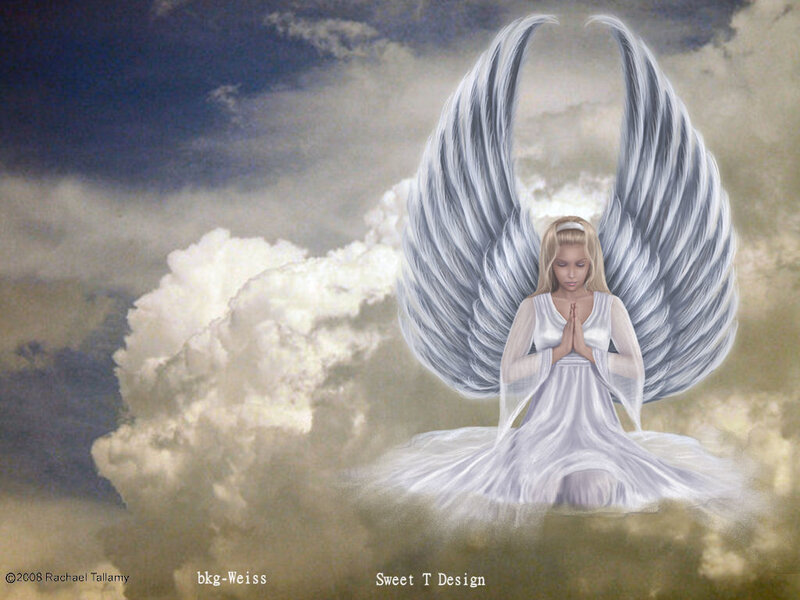 Angel with Large Wings — White, Serene, Digital Art, Clouds