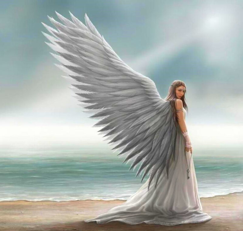 Angel with Large Wings — White, Serene, Digital Art, Woman