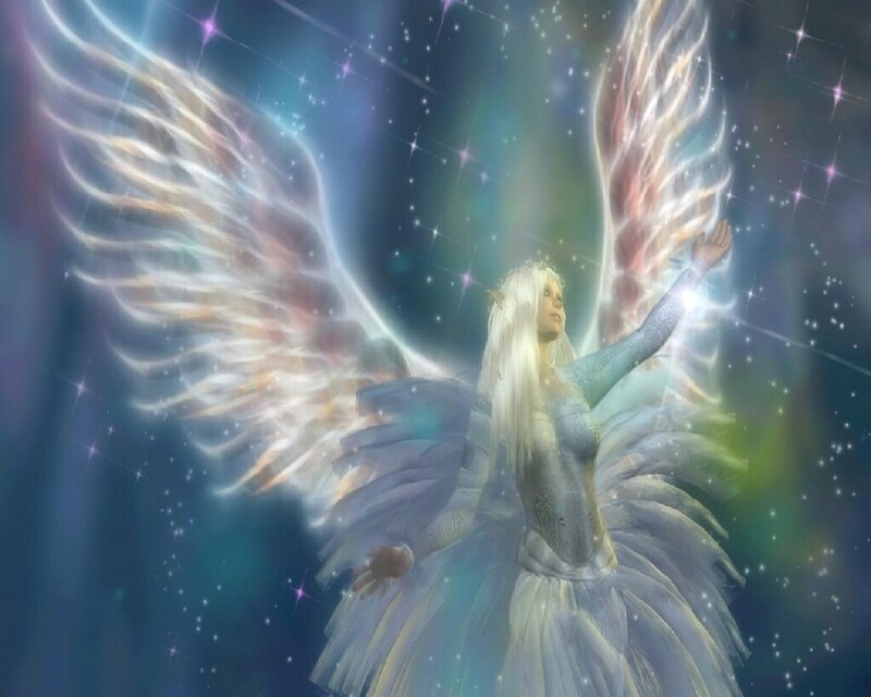 Angel with Large Wings — White, Serene, Night