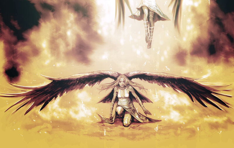 Angel with Large Wings — Yellow, Dramatic