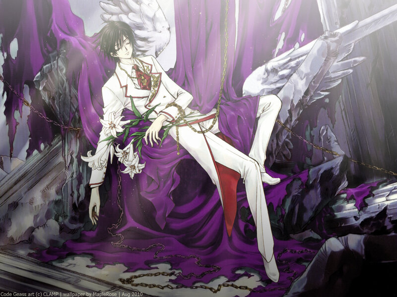 Angel with lilies in ruins