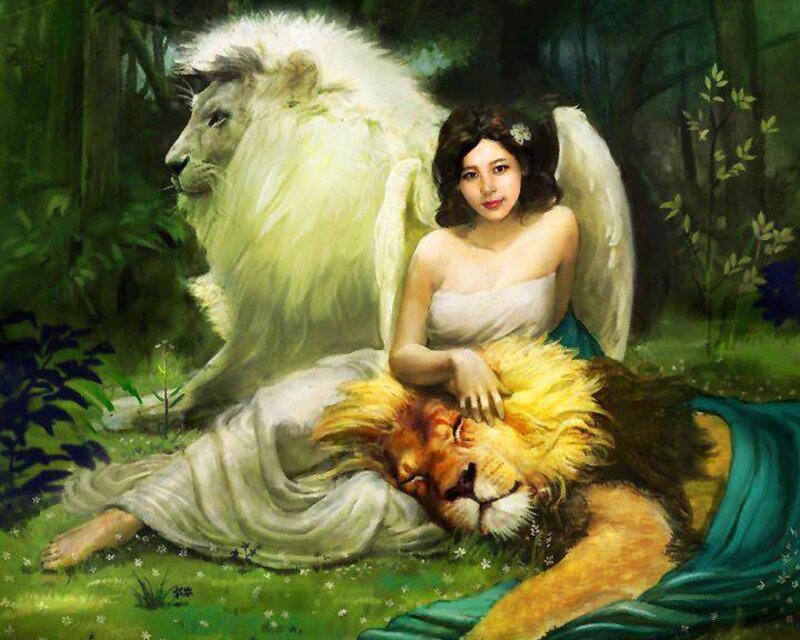 Angel with Lions — Green