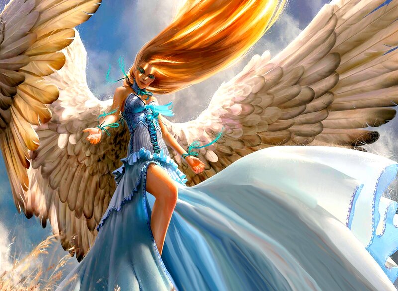 Angel with Long Hair — Blue, Dramatic, Afternoon