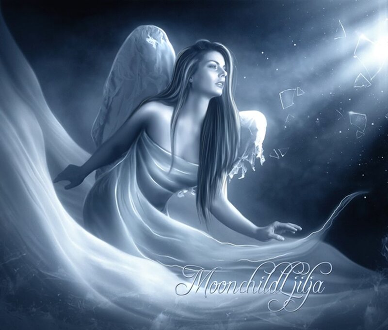 Angel with Long Hair — Blue, Dramatic, Night
