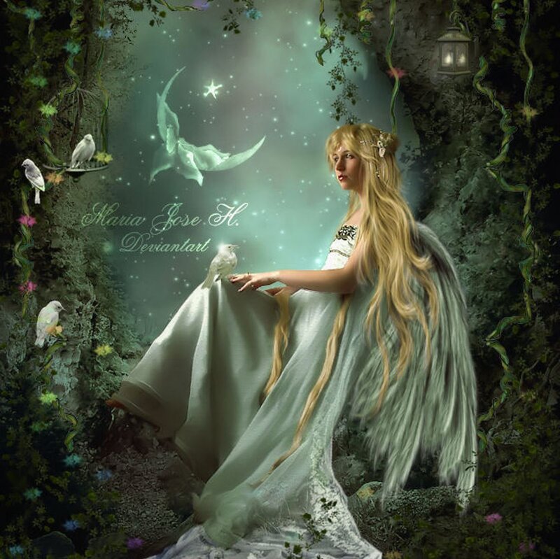Angel with Long Hair — Green