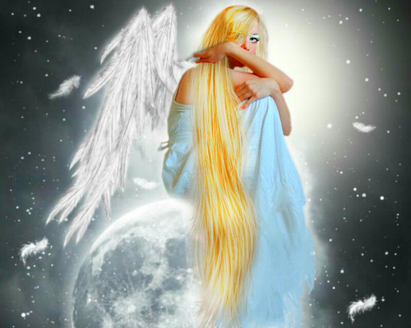 Angel with Long Hair — White, Serene, Night
