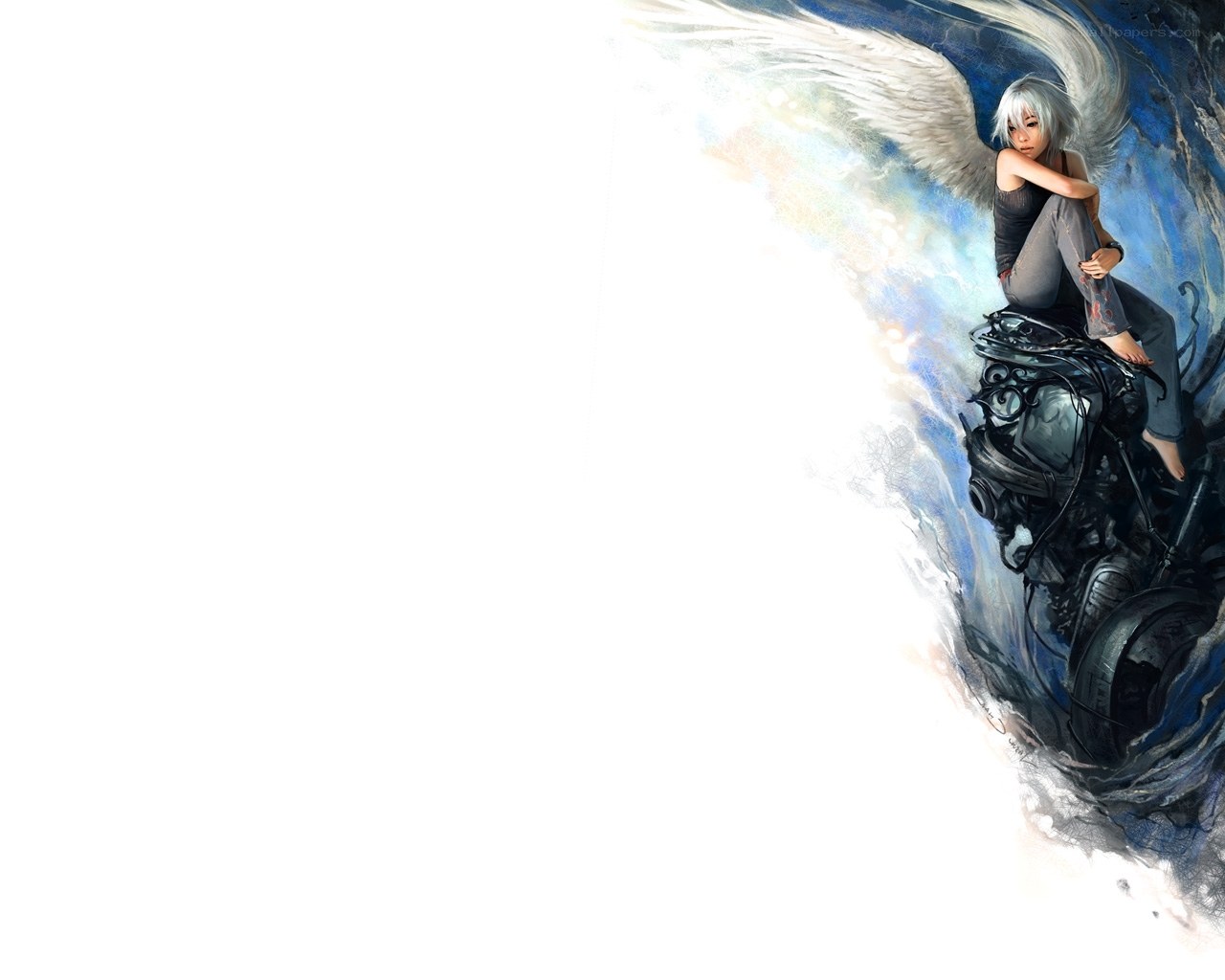 Angel with mechanical wings