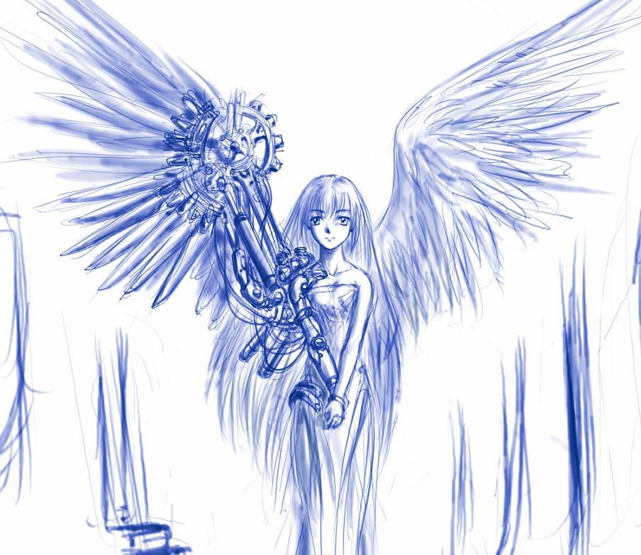 angel with mechanical wings