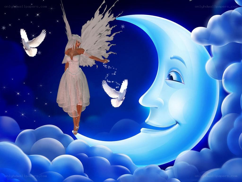Angel with moon and doves